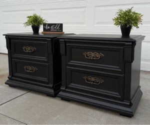 (2) Gorgeous Black 2-Drawer Solid Wood Night Stands