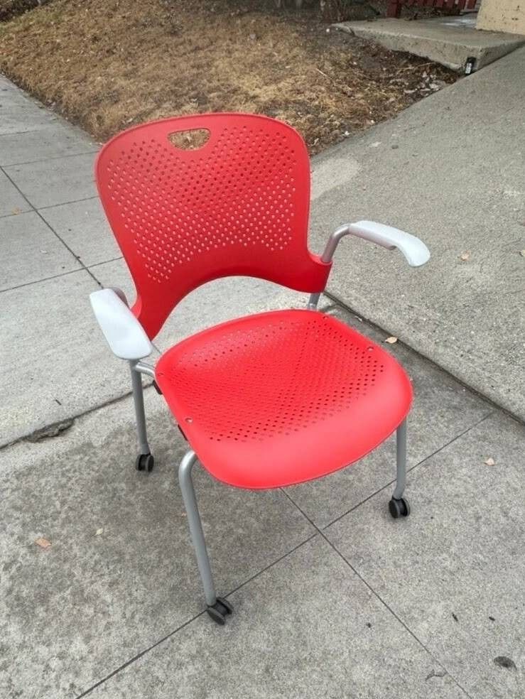 Herman Miller Caper Side Chair W/ Arms, Casters, Red, Stackable,