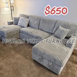 Brand New In Box / 3-Piece Convertible Sectional Sleeper Sofa & 2 Chaise Storage  