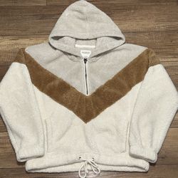 Abercrombie & Fitch Soft AF Quarter Zip Sherpa Fur Cropped Hoodie Womens Large
