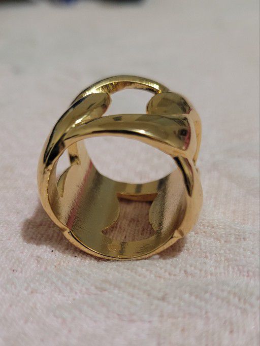 Vintage Cuff Ring Gold Metal Link Chain Costume Fashion Jewelry Cutout Cage HTF.


