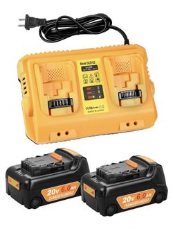 2-Pack 6.0Ah Battery Replacement for Dewalt 20v Battery with DCB102 Battery Charger Station