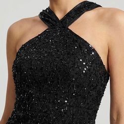 New Women's Black Nour Sequined Halter Tank Top Size XS~S