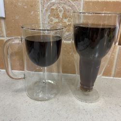 Double Walled Stemware Mug And Upside Down Beer Bottle Glass Set