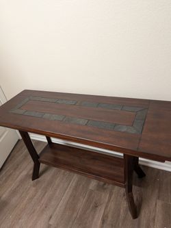 Wood Sofa Table with Stone Inlay
