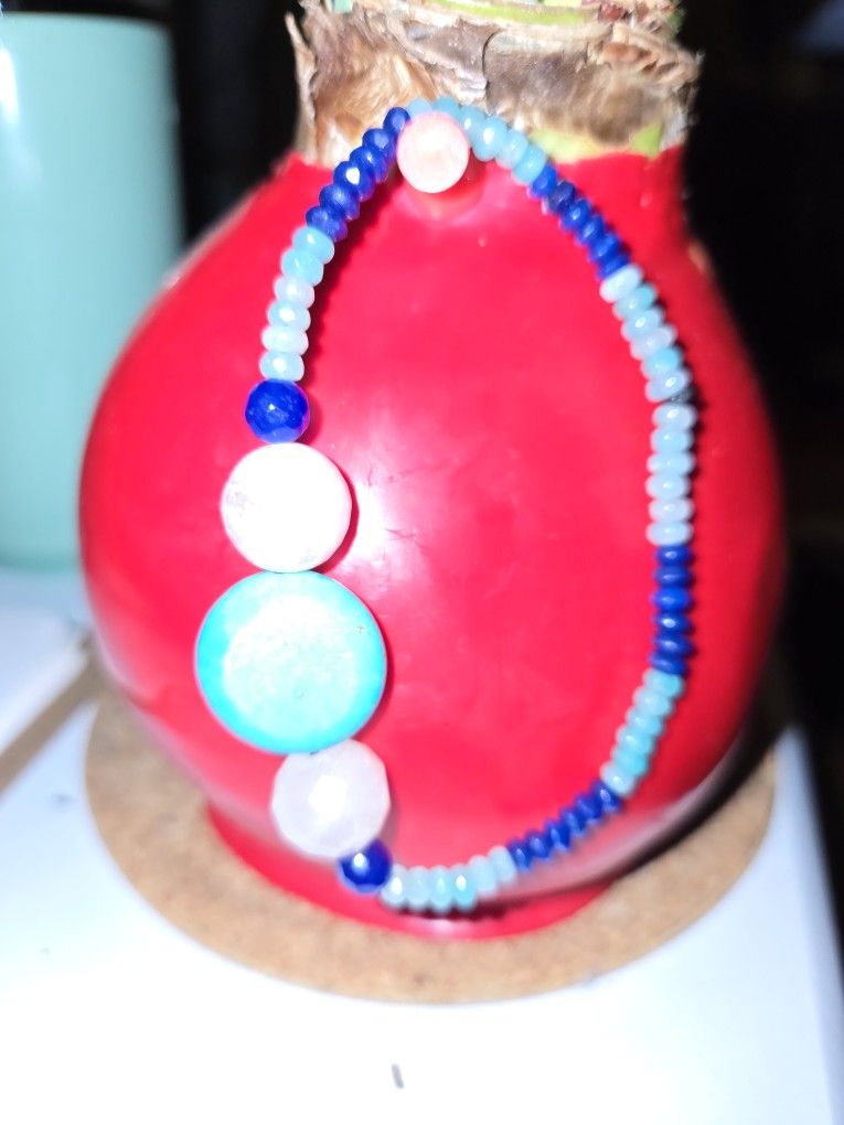 Turquoise And Rose Quartz Crystal Bead Bracelet 