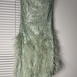 Feather Sequin Mini Dress 