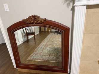 Ashley Gilded Court Arched Mirror - Cherry Wood with Gold Trim - $35