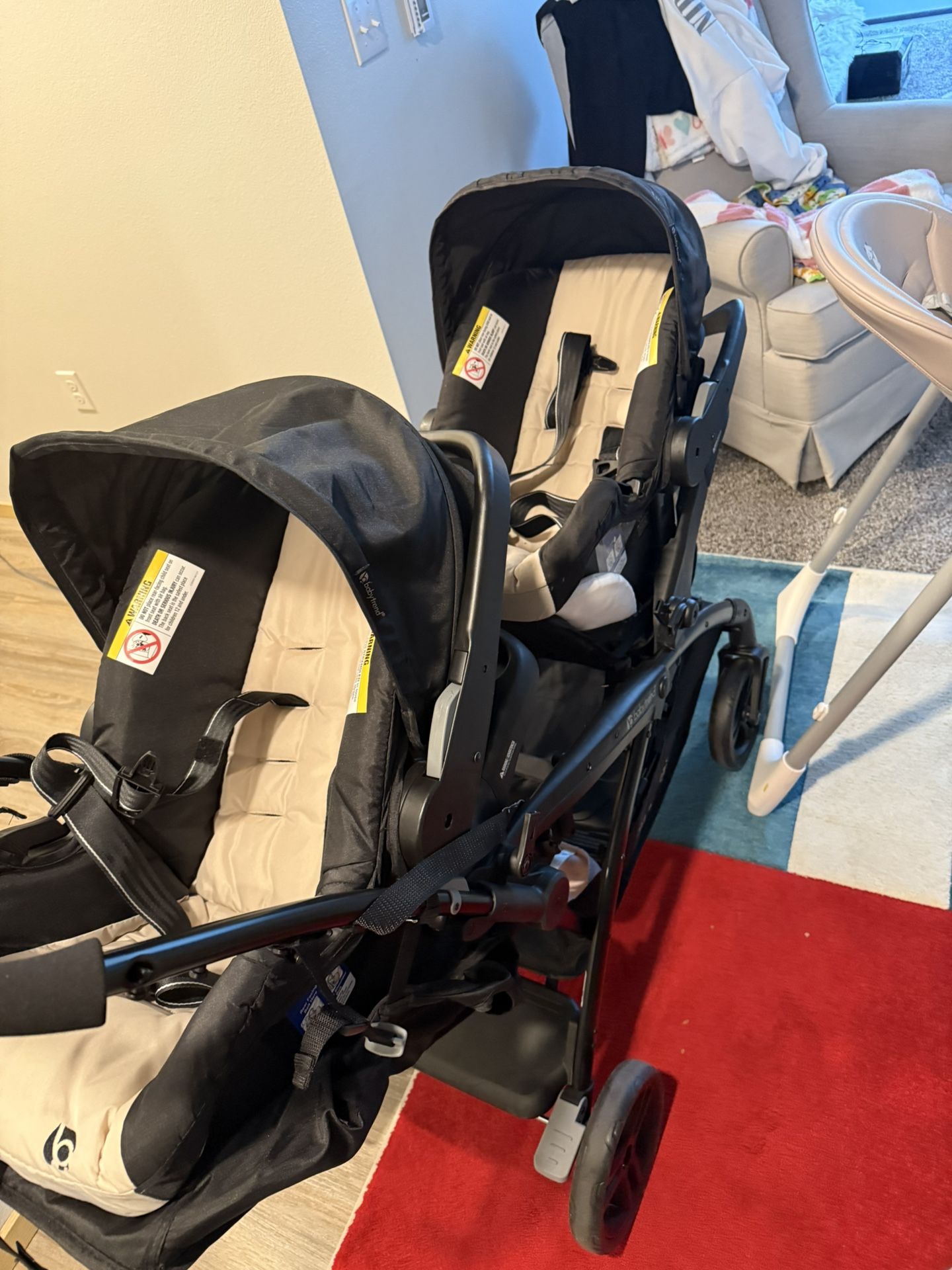 Baby Trend Double Stroller With 2 Car Seat