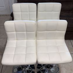 Set of 4 Modern White Faux Leather Swivel Bar Stools