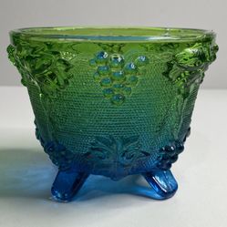 Vintage Jeannette Blue & Green Glass Footed Candy Nut Dish