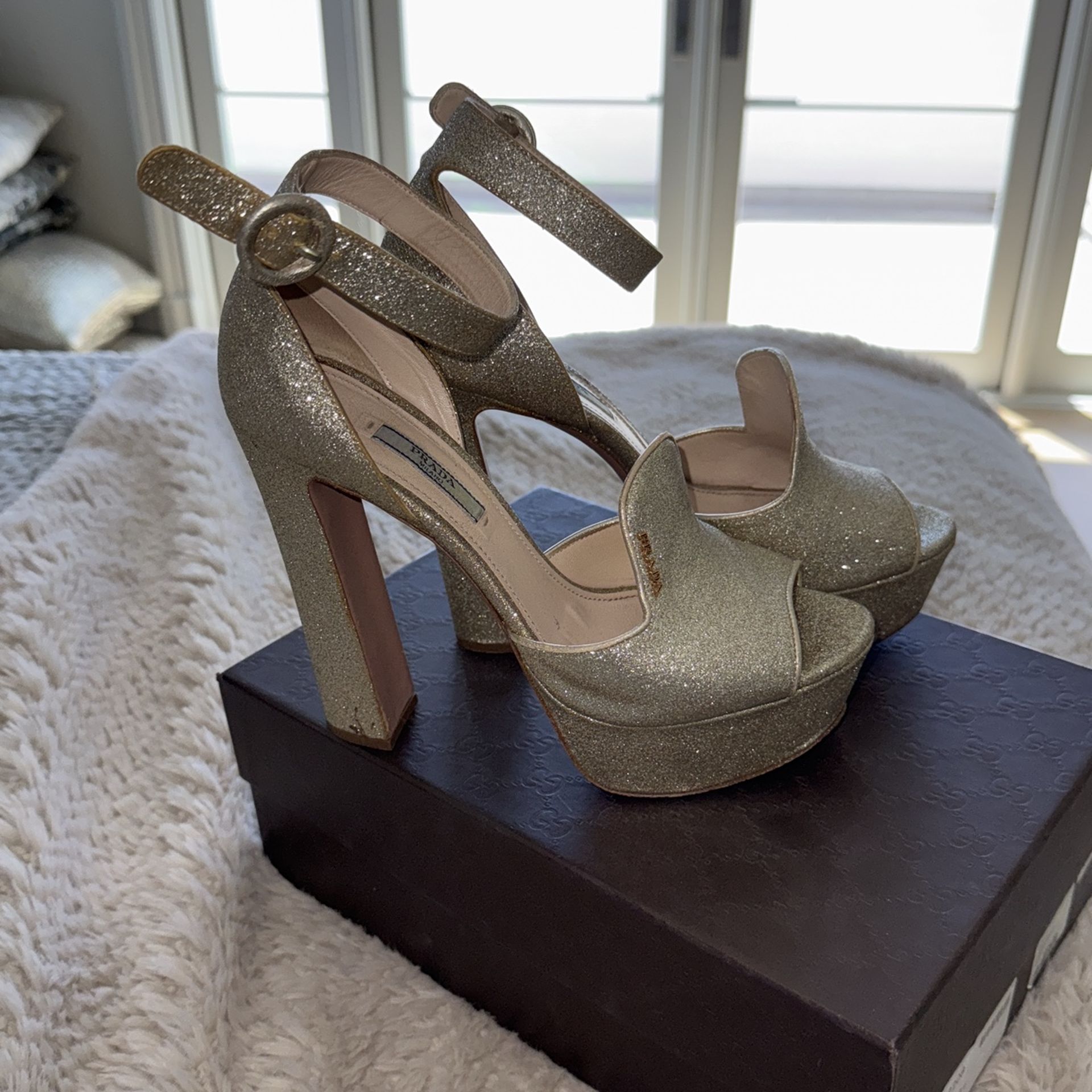Prada Gold Metallic Heels 