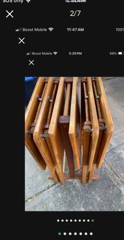 $125-5- Vintage Heavy Wooden Folding TV Tray Tables with Stand