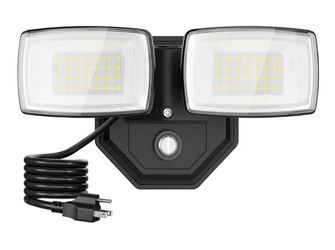 Onforu 32W 3200LM Dusk to Dawn Outdoor Lighting,6500K Dual Heads Plug in Flood Light,Black Outdoor Lighting,IP66 Waterproof LED Security Lights for Ga