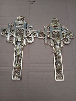 2 vintage religious gold cross's