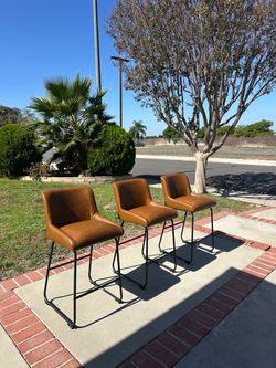 LUE BONA 26-inch Faux Leather Upholstered Bar Stools with Backrests –  3 for $120