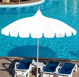 New White 8Ft Patio Pagoda Outdoor Pool Umbrella, UV Protect with Heavy Duty Pole