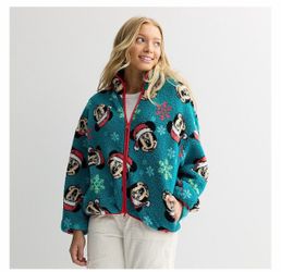 Juniors' Disney's Minnie Mouse Long Sleeve Zip Neck Fleece Pullover
