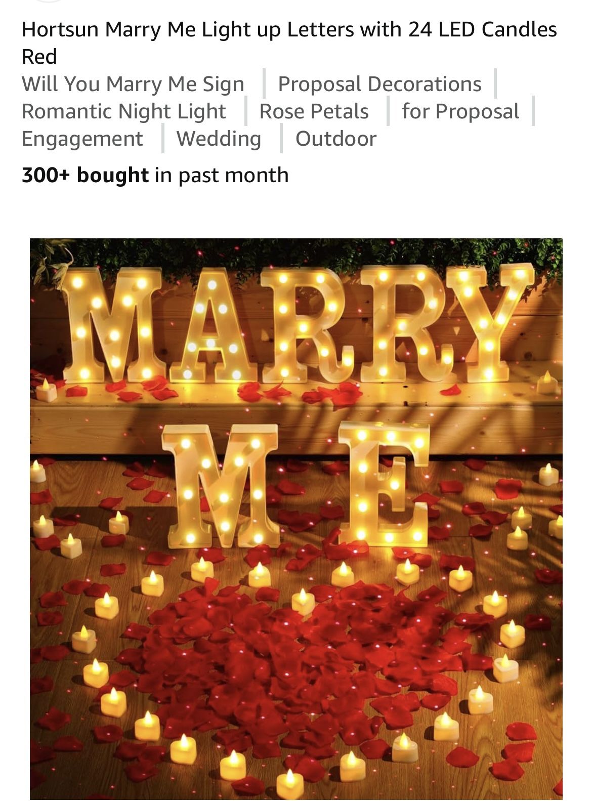 Hortsun Marry Me Light up Letters 24 LED Candles Red Proposal Decorations Rose Petals New