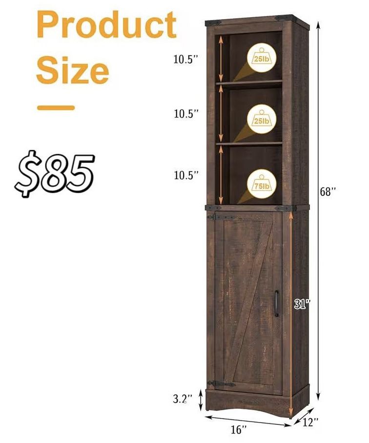 😀 68" Tall Farmhouse Bathroom Storage Cabinet, 5-Shelf Storage Cabinet with Barn Door&Adjustable Shelves, Linen Tower Cabinet with Storage