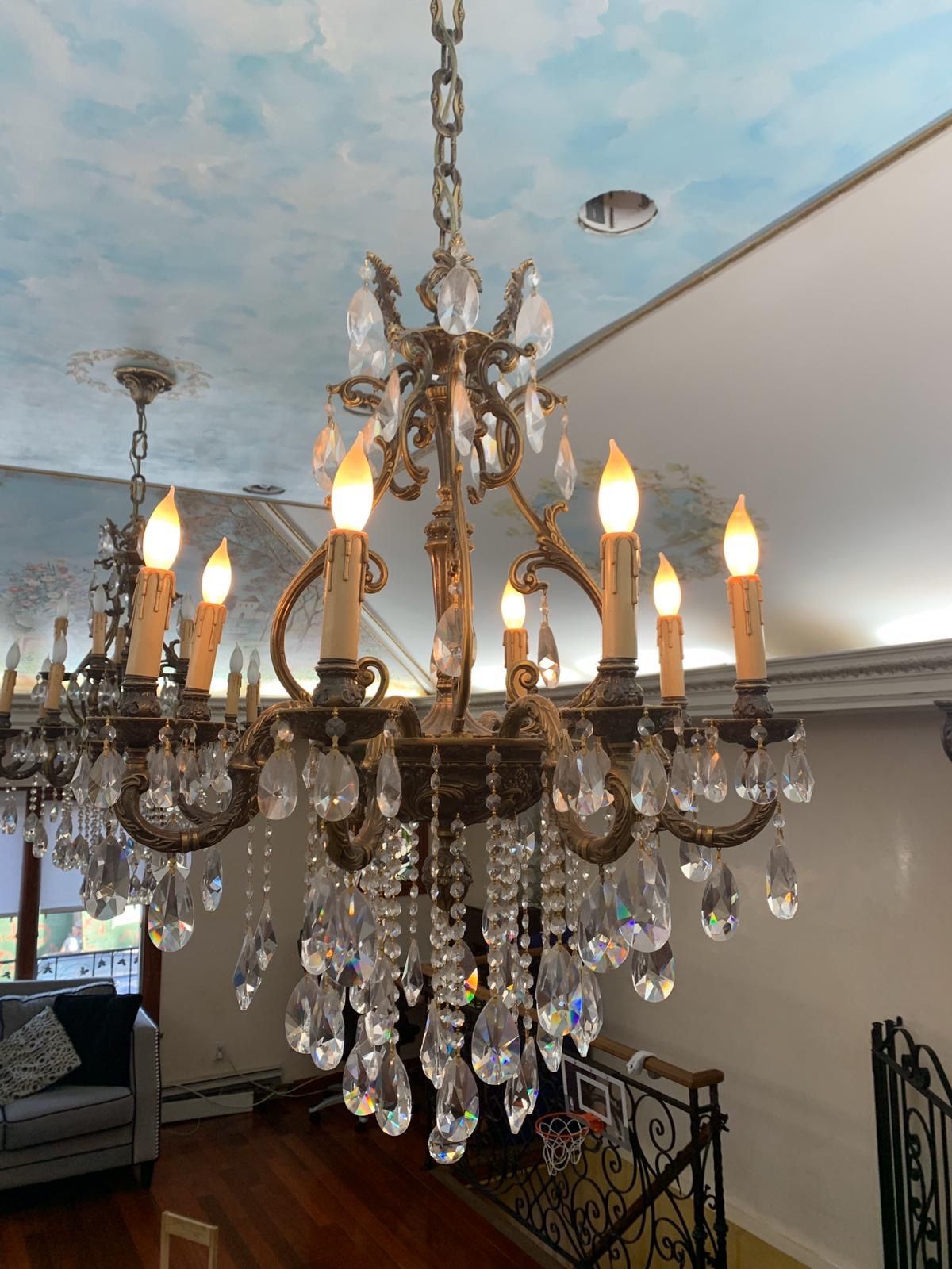 Beautiful 8 Light Brass and Crystal Chandelier