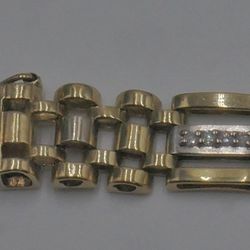 10KT YELLOW GOLD LINK BRACELET 8 INCHES LONG W DIAMONDS I-11222 18.7 GRAMS 