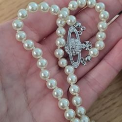 vivian Silver Pearl Choker Necklace