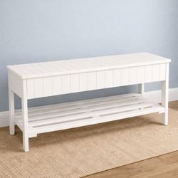 Storage Bench, Wood Shoe Bench with Flip Top Storage for Hallway/Entryway/Living Room, White
