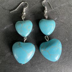 Two Hearts Are Better Than One Turquoise Earrings 