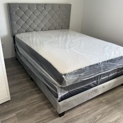 Queen  Size Bed Frame With Mattress All New Furniture And Free Delivery Free Installation 