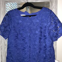 RSVP By TALBOTS floral w/fringe blue top 