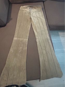 Barami Suede Leather Flare Pants Beige Paneled Y2K Boho Western  Women Size 6