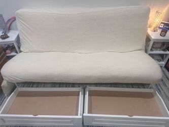 Arden White Futon with Storage Drawers Queen Size