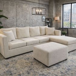 Brand New Cream Sectionals With Free Ottoman 