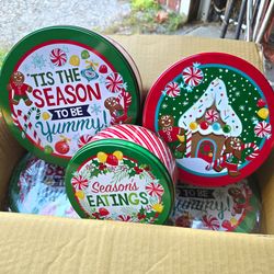 Christmas Holiday Cookie Tins Set