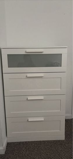 White 4-Drawer Dresser with Glass Panel