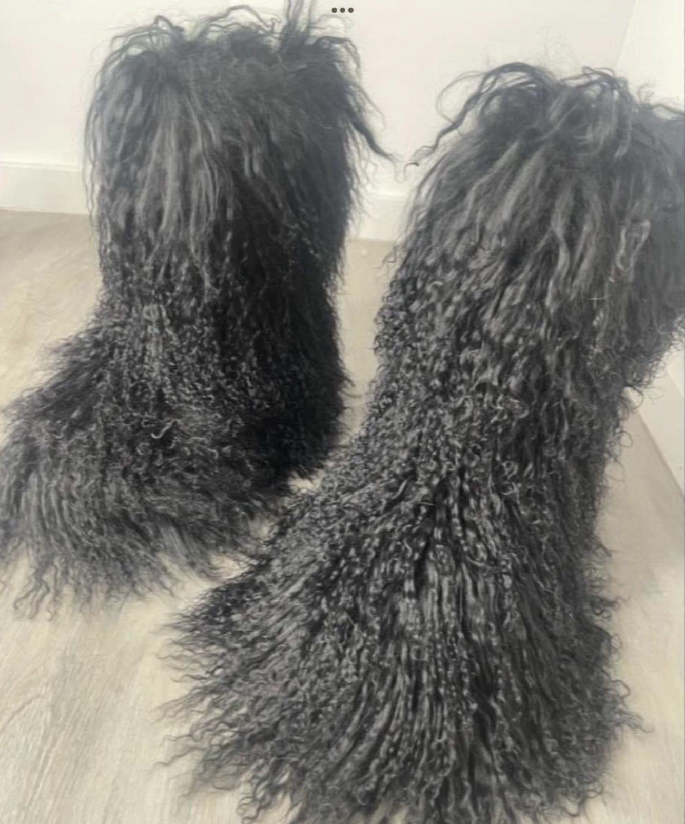 Black Shaggy Real Fur Boots Sizes 6.5,7,7.5,8,8.5,9,9.5,10,10.5,11,11.5 & 12 (message True Size To And Order)