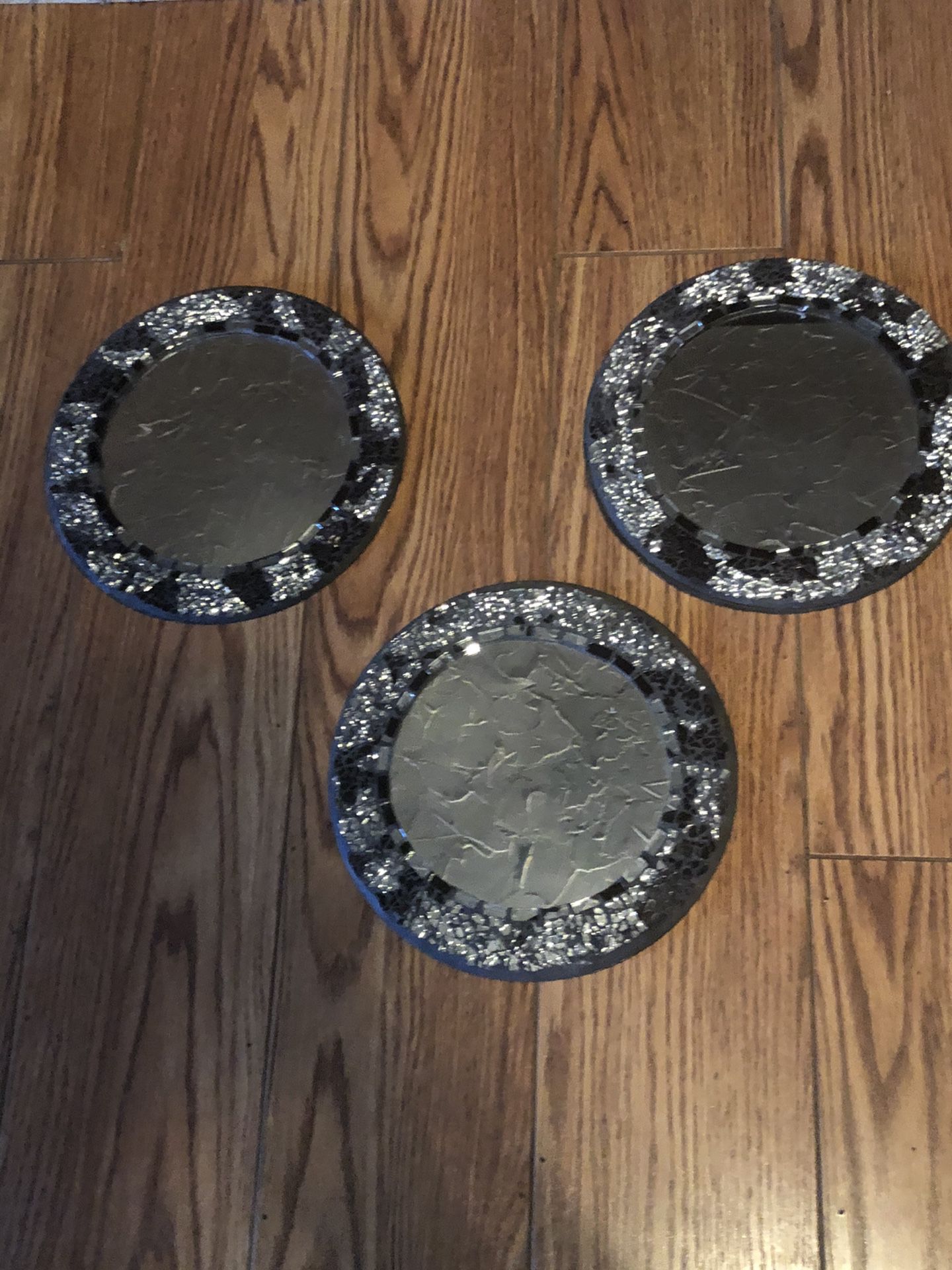 Set of three wall art you get all three for $10 10 inches across round mirror