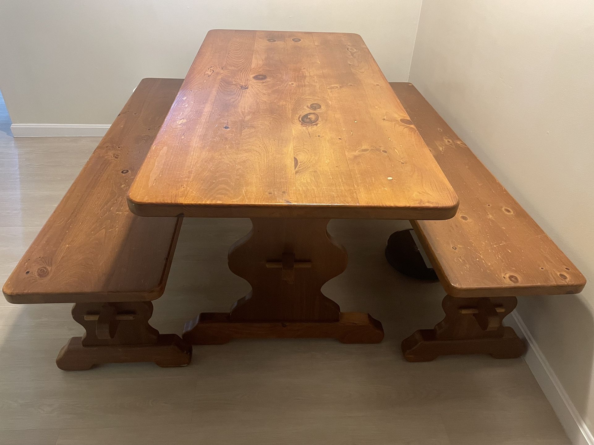 Solid Wood Table (pine) With Benches