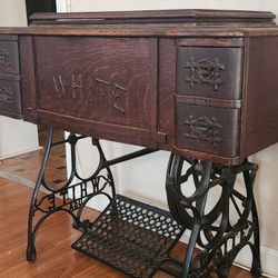Antique White Sewing Machine Cast Iron Pedestal 