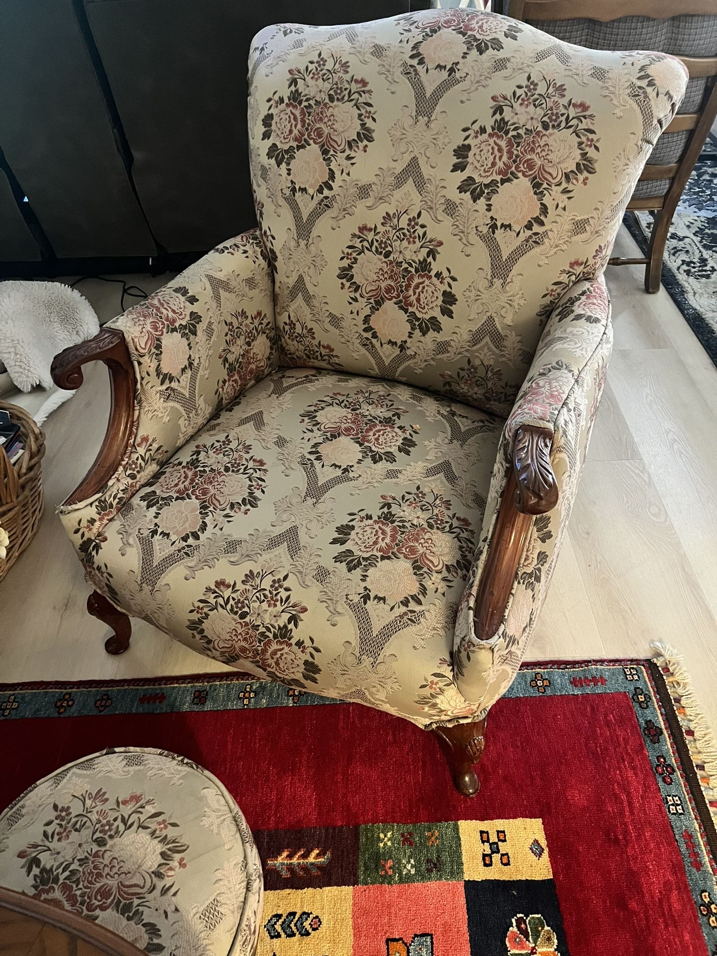 Low Sitting Antique Chair With Ottoman
