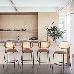 24”H Rattan Counter Height Bar Stools (Set of 4)