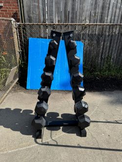 Inspire 5–30 lb Hex Dumbbell Set with Rack