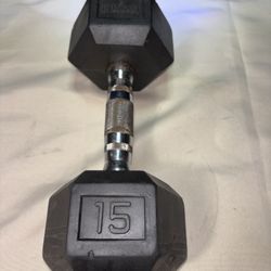 One 15 Lb Rubber-Encased Dumbbell 