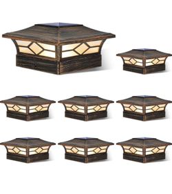 8 Pack Brushed Copper Solar Post Cap Lights for 4x4, Waterproof Solar Powered Deck Fence Post Lights