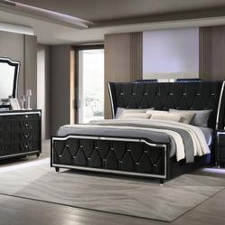 Four Piece, Queen Bedroom Set With Queen, Bed Frame, Dresser, Mirror, And Nightstand On Sale Now Don’t Miss