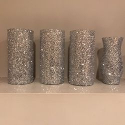 Silver glitter vases / pillar candle holder