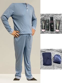 Light Blue Men’s Pajama Set with Free Mini 6-Piece Set