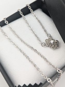 16" Sterling Silver Marcasite Fleur-de-lis Pendant and Cable Necklace