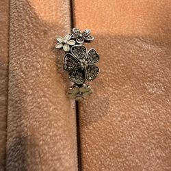 Sterling Silver Pandora Shimmering Bouquet Enamel & Cubic Zirconia Pink Flower Floral Ring